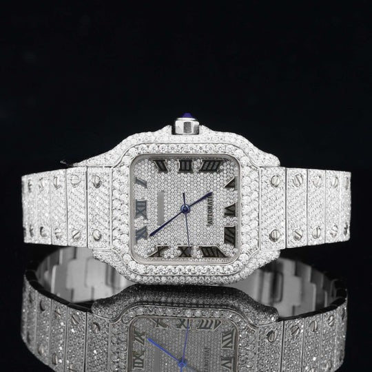 Vintage Style Fully Iced Out Automatic Moissanite Diamond Wrist Watch