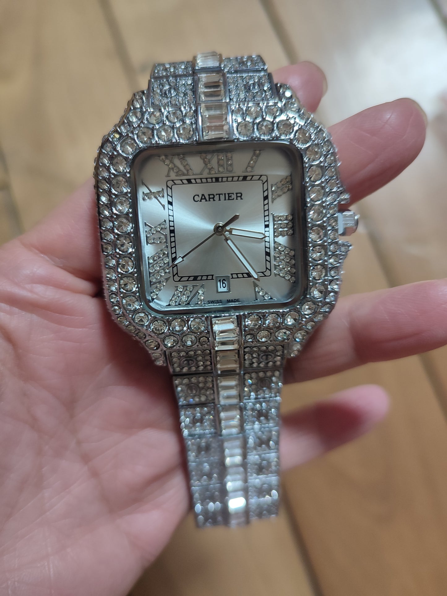 🧊💎 Iced Out Cartier-Style Watch – Bust Down Luxury Timepiece ⌚🔥