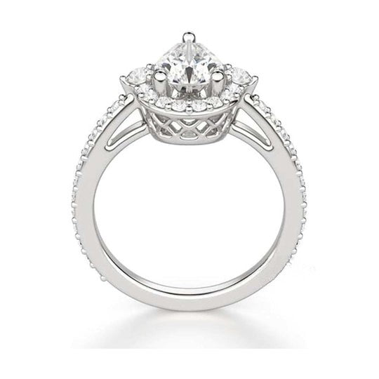 2.5ct Moissanite Diamond Ring Halo Pear Cut and Round Cut For Women