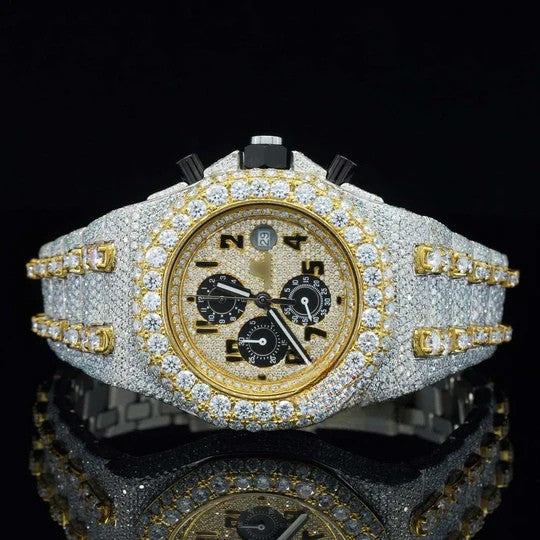 Uniquely Crafted Two Tone Fully Iced Out Automatic Moissanite Watch For Men