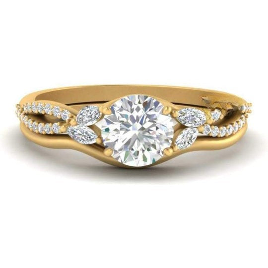 Round Moissanite Diamond Twisted Vine Split Shank With Curved Engagement Ring