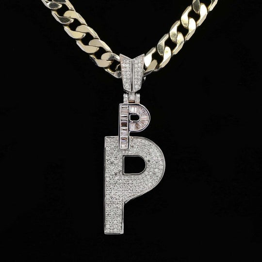 Custom Unique P Initial Moissanite Diamond Bust Down Hip Hop Pendant