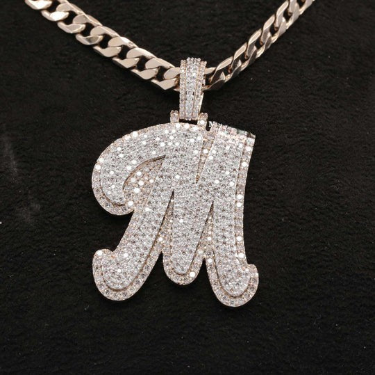 Custom M Initial Moissanite Diamond Iced Out Hip Hop Pendant