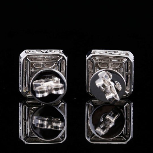 Fabulous Round And Baguette Screw Back Moissanite Diamond Men Earring