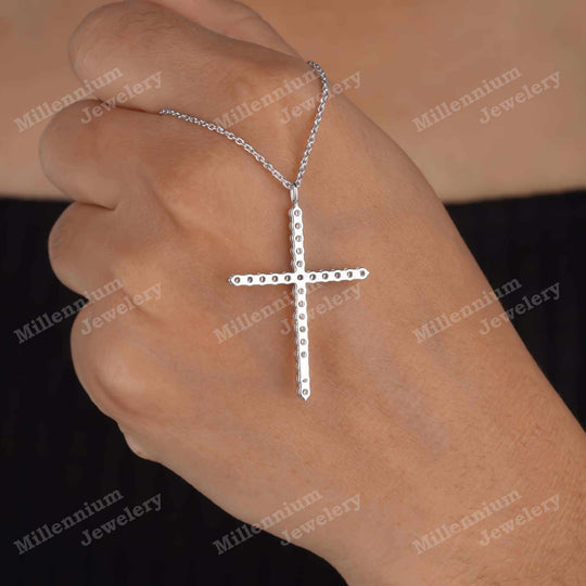 1ct Moissanite Cross Pendant Necklace 925 Sterling Silver