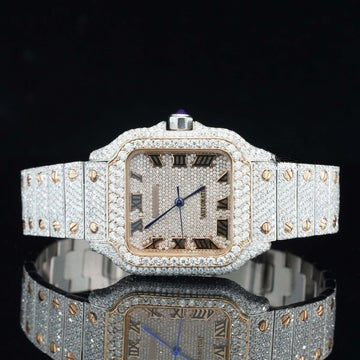 Vintage Style Fully Iced Out Automatic Moissanite Diamond Wrist Watch