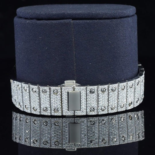 Iced Out Moissanite Watch Blue Dial Metal Belt Fully Automatic For Men