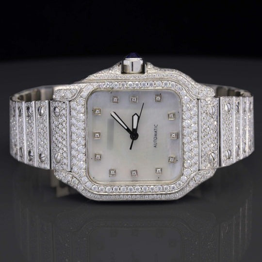 Amazing White Iced Out Moissanite Watch With Swiss Automatic Movement