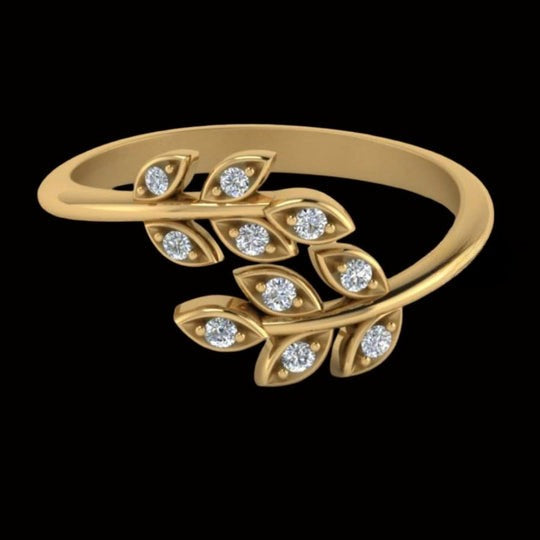 Round Cut Moissanite Diamond Open Ring With Beautiful Leaf Design