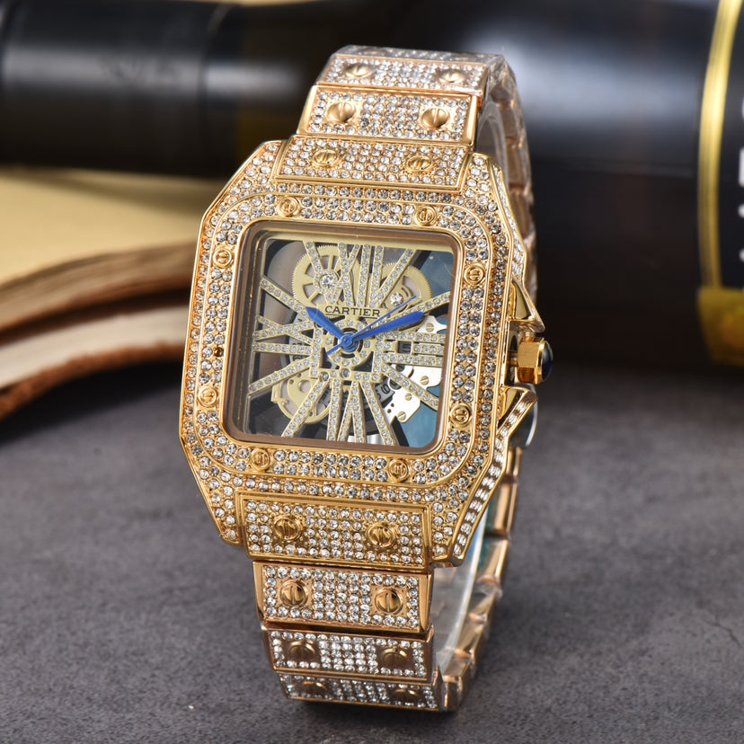 🧊💎 Iced Out Cartier-Style Watch – Bust Down Luxury Timepiece ⌚🔥
