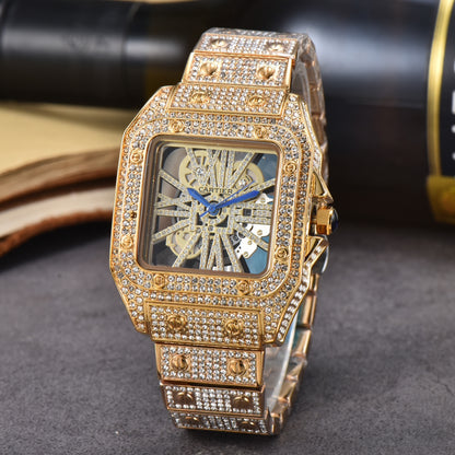 🧊💎 Iced Out Cartier-Style Watch – Bust Down Luxury Timepiece ⌚🔥