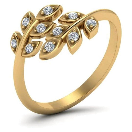 Round Cut Moissanite Diamond Open Ring With Beautiful Leaf Design