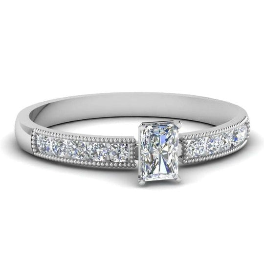 Milgrain Lace Radiant & Round Cut Diamond Ring For Women