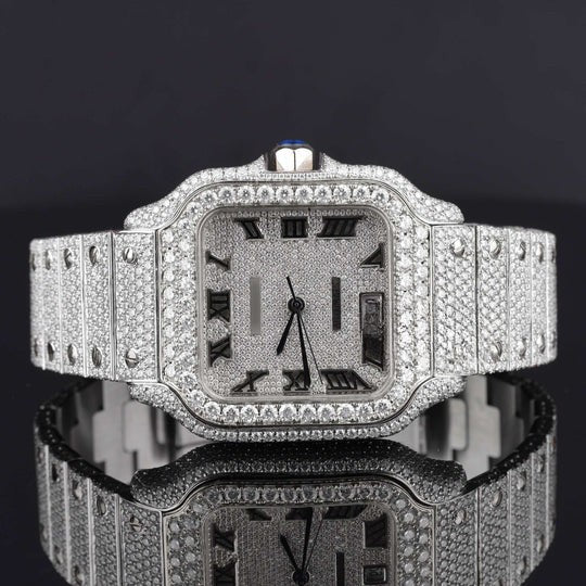 Stylish Fully Iced Out Moissanite Watch With Date Function
