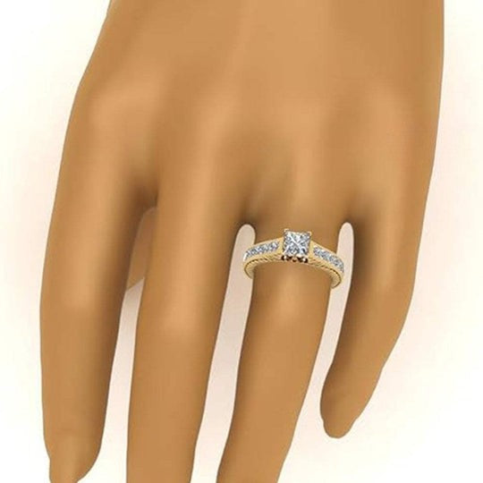 Vintage Princess Cut Channel With Prong Set Moissanite Diamond Wedding Ring