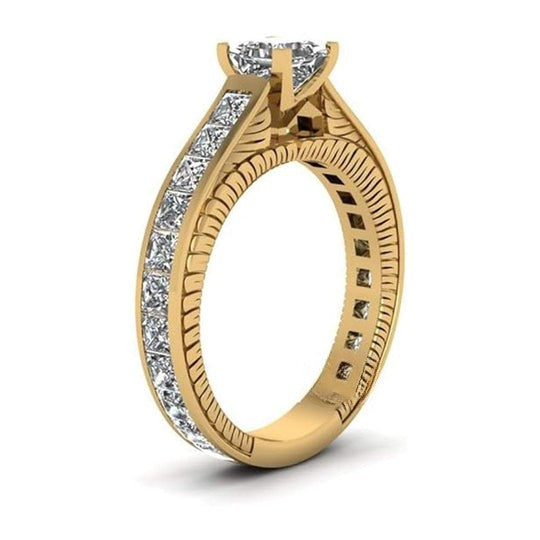 Vintage Princess Cut Channel With Prong Set Moissanite Diamond Wedding Ring