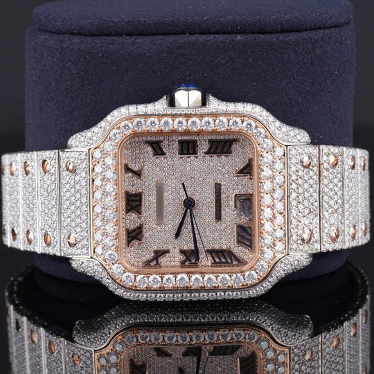 Stylish Fully Iced Out Moissanite Watch With Date Function