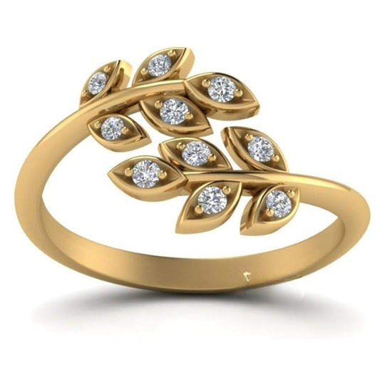 Round Cut Moissanite Diamond Open Ring With Beautiful Leaf Design