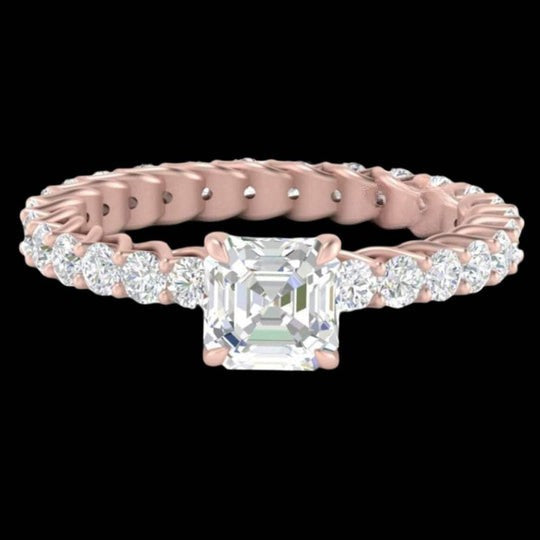 1.50ct Asscher Cut Moissanite Solitaire Accents Engagement Ring