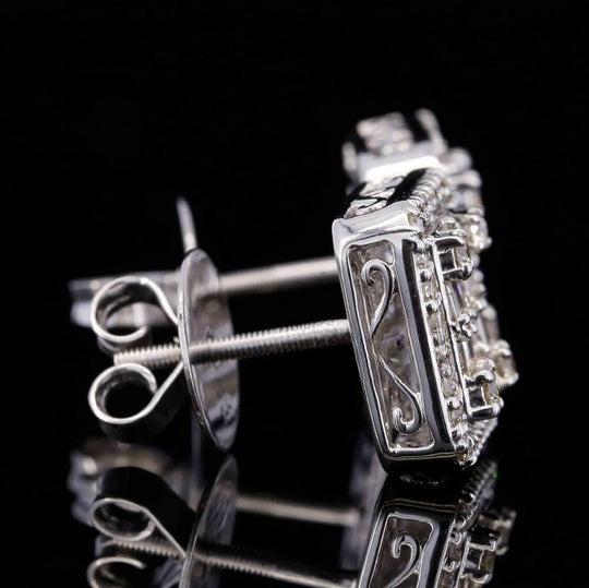 Fabulous Round And Baguette Screw Back Moissanite Diamond Men Earring