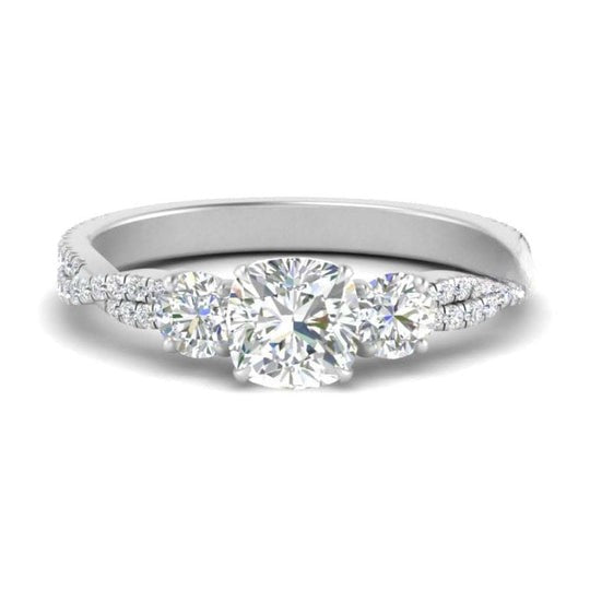 2.50ct Moissanite Three Stone Pave Style Engagement Ring