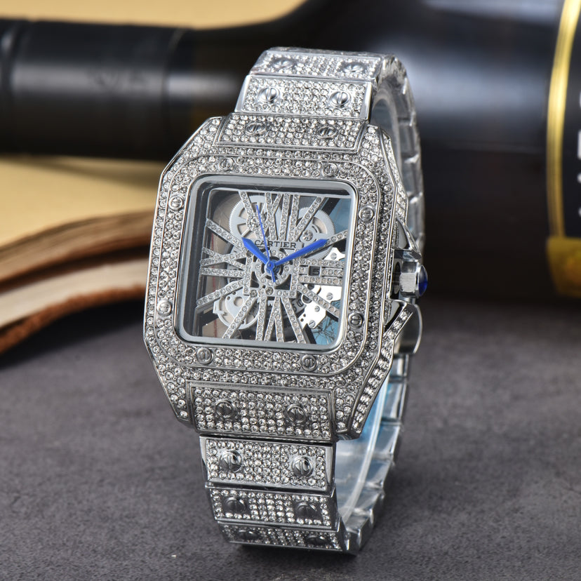 🧊💎 Iced Out Cartier-Style Watch – Bust Down Luxury Timepiece ⌚🔥