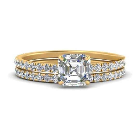 Moissanite Diamond Asscher Shape Hidden Halo Pattern Eternity Ring