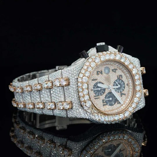 Uniquely Crafted Two Tone Fully Iced Out Automatic Moissanite Watch For Men