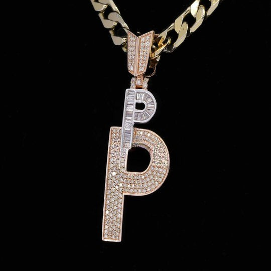 Custom Unique P Initial Moissanite Diamond Bust Down Hip Hop Pendant