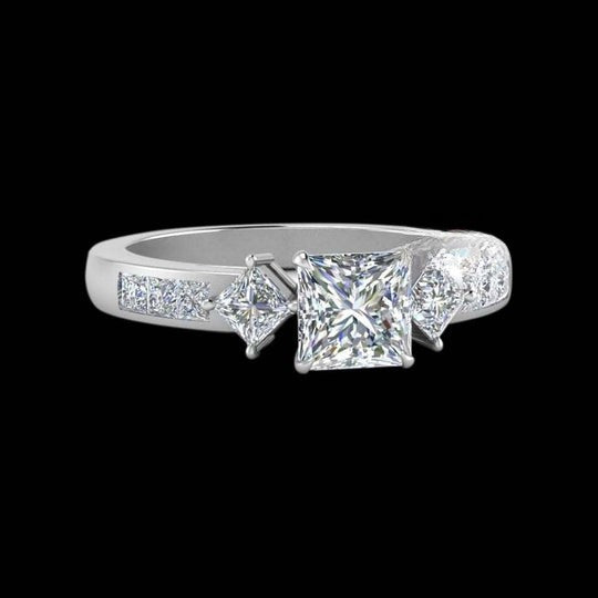Three Stone 2.50ct Moissanite Diamond Accent Princess Cut Ring