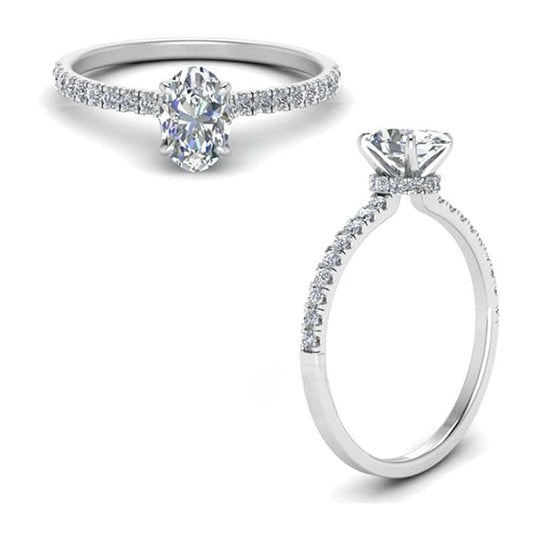 Oval Shape Hidden Halo Petite Moissanite Diamond Wedding Ring