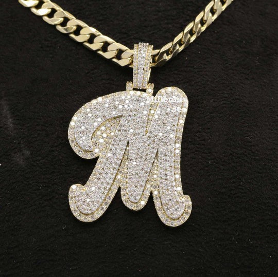 Custom M Initial Moissanite Diamond Iced Out Hip Hop Pendant