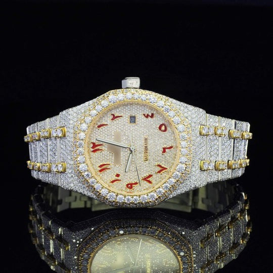 Classic Fully Iced Out Moissanite Automatic Movement Two Tone Watch