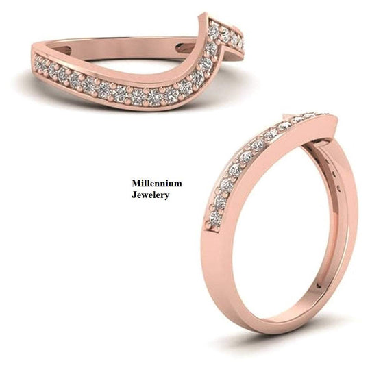 Swirl Round Shape Pave Setting Moissanite Diamond Wedding Ring Band