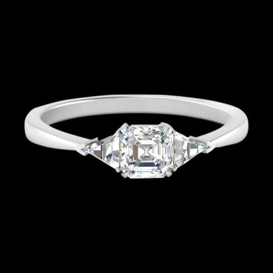 Trillion 2.50ct Tapered Asscher Shape Moissanite Diamond Engagement Ring