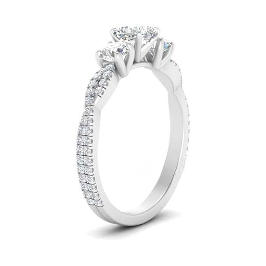 2.50ct Moissanite Three Stone Pave Style Engagement Ring