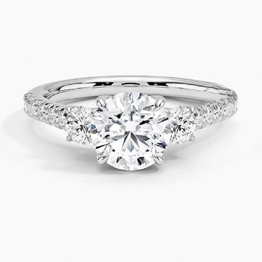 Three Round Diamond With Side Accent Diamond Moissanite Ring