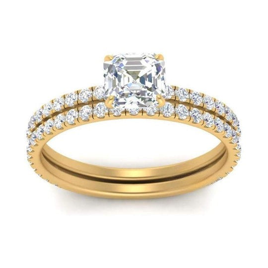 Moissanite Diamond Asscher Shape Hidden Halo Pattern Eternity Ring