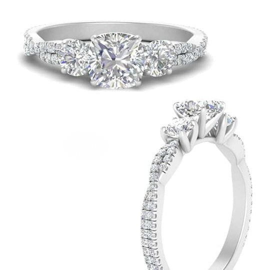 2.50ct Moissanite Three Stone Pave Style Engagement Ring