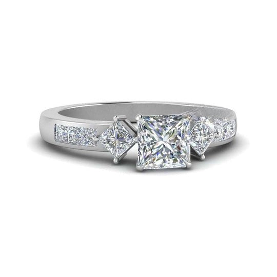 Three Stone 2.50ct Moissanite Diamond Accent Princess Cut Ring