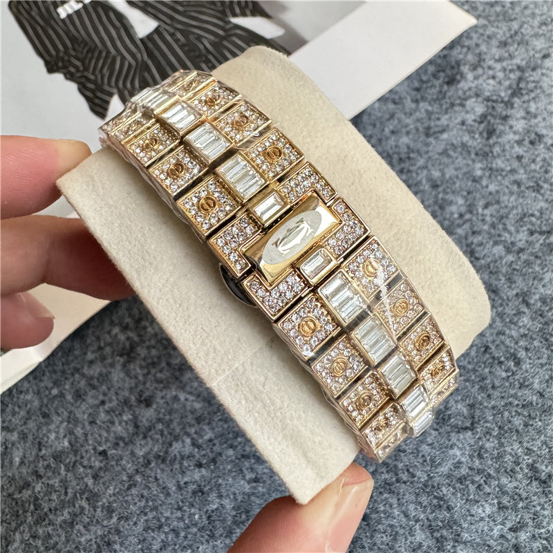 🧊💎 Iced Out Cartier-Style Watch – Bust Down Luxury Timepiece ⌚🔥