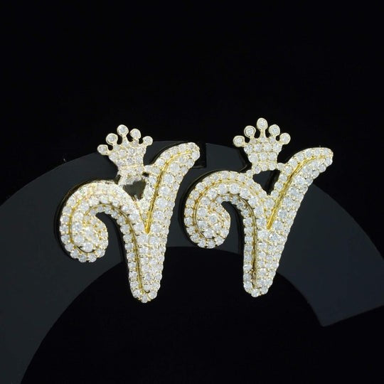 Elegant Look Brilliant Round Crown Moissanite Diamond Men Earring