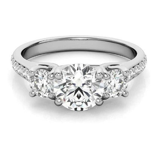 Three Stone Round Cut VVS Clarity Moissanite Diamond Engagement Ring