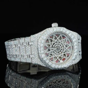 Iced Out Moissanite Watch Red Arabic Number With Automatic Movement