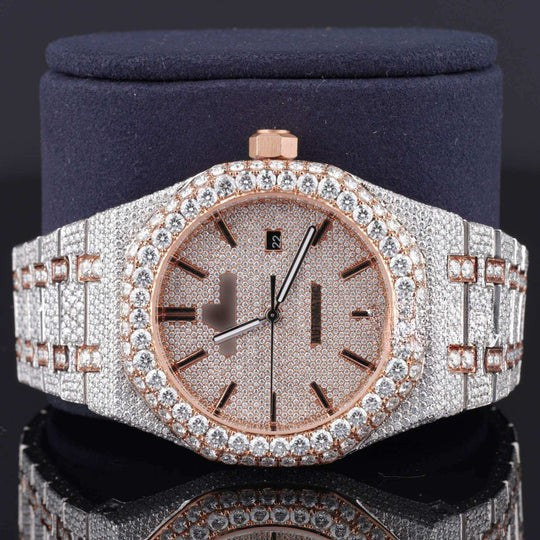 Luxury Moissanite Watch Iced Out Arabic Numericals Automatic Movement For Men