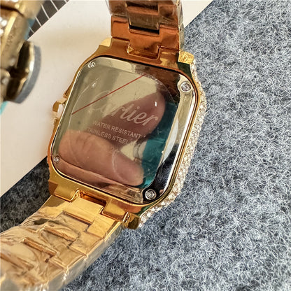 🧊💎 Iced Out Cartier-Style Watch – Bust Down Luxury Timepiece ⌚🔥