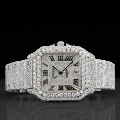 Fabulous Iced Out Roman Style Diamond Watch Automatic