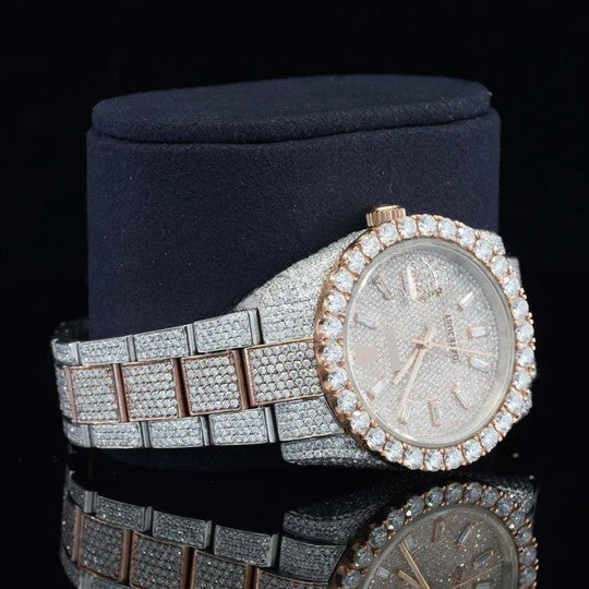 Fully Iced Out Swiss ETA Two Tone Moissanite Watch For Men