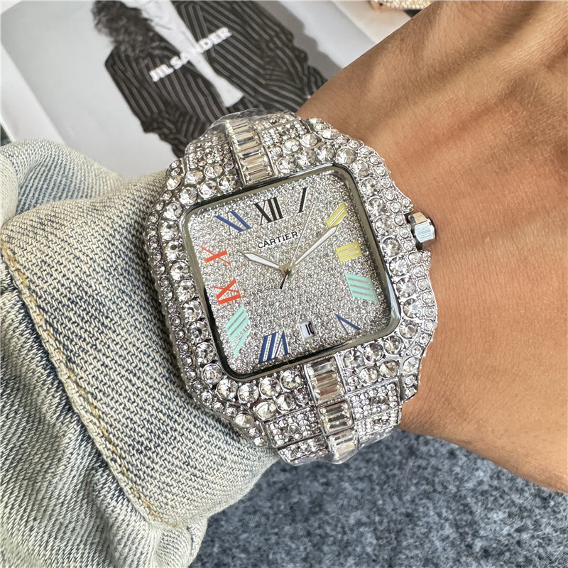 🧊💎 Iced Out Cartier-Style Watch – Bust Down Luxury Timepiece ⌚🔥