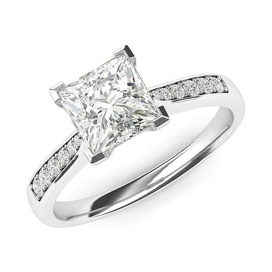 1.50ct Princess Cut Halo Moissanite Engagement Rings for Women